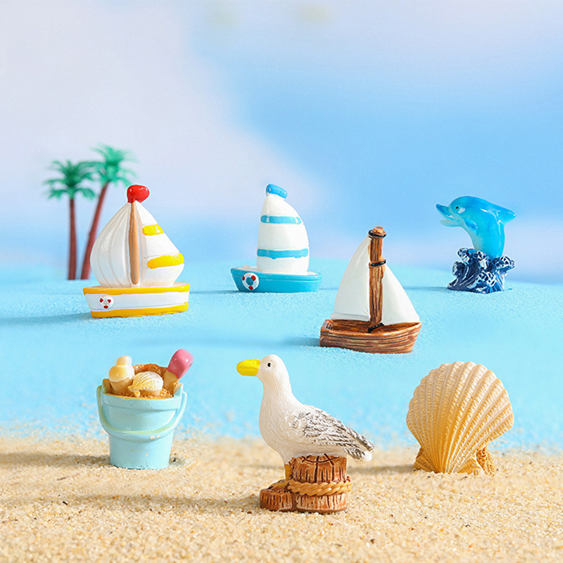 Aquarium Fish Dolphin - Cartoon Surfboard Seashells Seabirds Dolphins Ornaments